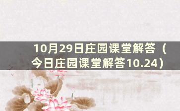 10月29日庄园课堂解答（今日庄园课堂解答10.24）