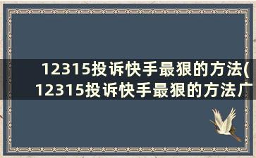 12315投诉快手最狠的方法(12315投诉快手最狠的方法广东)