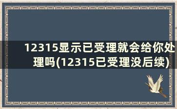 12315显示已受理就会给你处理吗(12315已受理没后续)