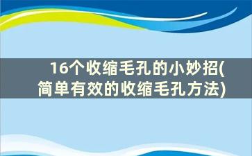 16个收缩毛孔的小妙招(简单有效的收缩毛孔方法)