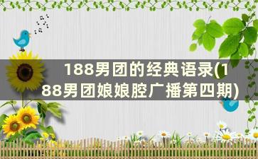 188男团的经典语录(188男团娘娘腔广播第四期)