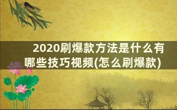 2020刷爆款方法是什么有哪些技巧视频(怎么刷爆款)