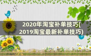 2020年淘宝补单技巧(2019淘宝最新补单技巧)