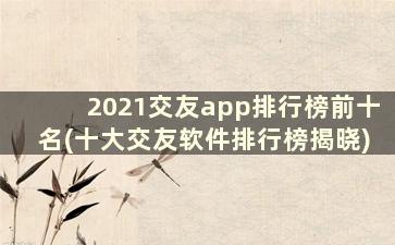 2021交友app排行榜前十名(十大交友软件排行榜揭晓)