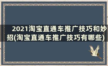 2021淘宝直通车推广技巧和妙招(淘宝直通车推广技巧有哪些)