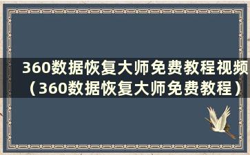 360数据恢复大师免费教程视频（360数据恢复大师免费教程）