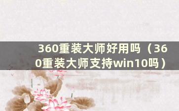 360重装大师好用吗（360重装大师支持win10吗）