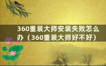 360重装大师安装失败怎么办（360重装大师好不好）