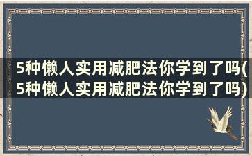 5种懒人实用减肥法你学到了吗(5种懒人实用减肥法你学到了吗)