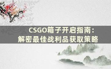 CSGO箱子开启指南：解密最佳战利品获取策略