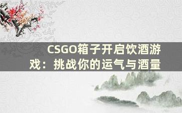 CSGO箱子开启饮酒游戏：挑战你的运气与酒量