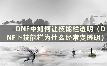 DNF中如何让技能栏透明（DNF下技能栏为什么经常变透明）