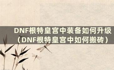 DNF根特皇宫中装备如何升级（DNF根特皇宫中如何搬砖）