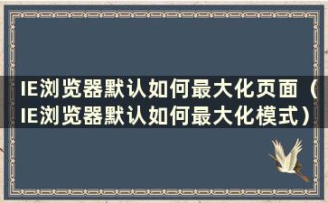 IE浏览器默认如何最大化页面（IE浏览器默认如何最大化模式）