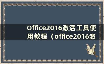 Office2016激活工具使用教程（office2016激活工具免费下载）