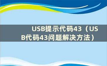 USB提示代码43（USB代码43问题解决方法）