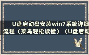 U盘启动盘安装win7系统详细流程（菜鸟轻松读懂）（U盘启动盘安装win10系统）