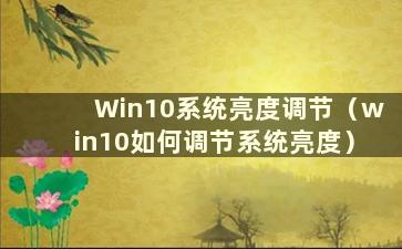 Win10系统亮度调节（win10如何调节系统亮度）