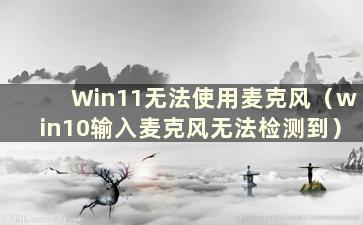 Win11无法使用麦克风（win10输入麦克风无法检测到）