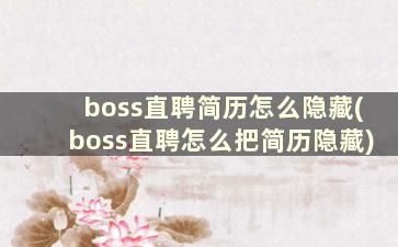 boss直聘简历怎么隐藏(boss直聘怎么把简历隐藏)