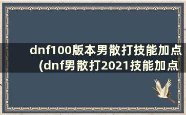 dnf100版本男散打技能加点(dnf男散打2021技能加点)