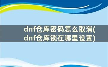 dnf仓库密码怎么取消(dnf仓库锁在哪里设置)