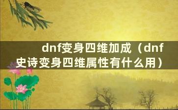 dnf变身四维加成（dnf史诗变身四维属性有什么用）