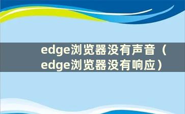 edge浏览器没有声音（edge浏览器没有响应）