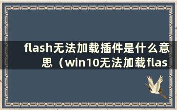 flash无法加载插件是什么意思（win10无法加载flash）