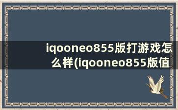 iqooneo855版打游戏怎么样(iqooneo855版值得入手吗)