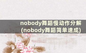 nobody舞蹈慢动作分解(nobody舞蹈简单速成)