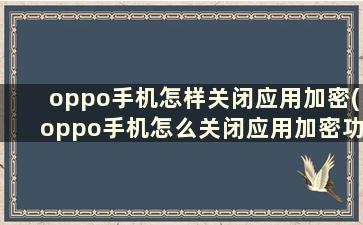 oppo手机怎样关闭应用加密(oppo手机怎么关闭应用加密功能)