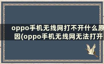 oppo手机无线网打不开什么原因(oppo手机无线网无法打开)