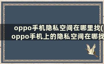 oppo手机隐私空间在哪里找(oppo手机上的隐私空间在哪找)