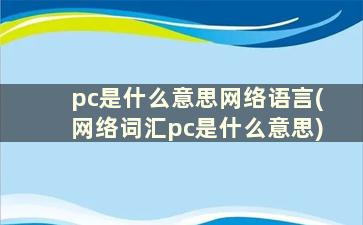 pc是什么意思网络语言(网络词汇pc是什么意思)