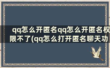 qq怎么开匿名qq怎么开匿名权限不了(qq怎么打开匿名聊天功能)