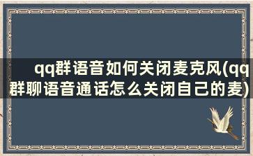 qq群语音如何关闭麦克风(qq群聊语音通话怎么关闭自己的麦)