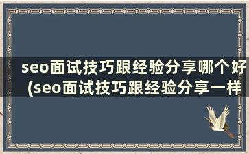 seo面试技巧跟经验分享哪个好(seo面试技巧跟经验分享一样吗)