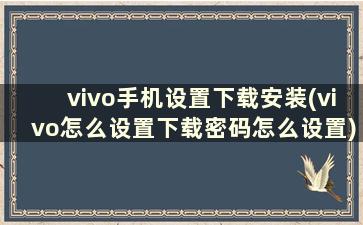 vivo手机设置下载安装(vivo怎么设置下载密码怎么设置)