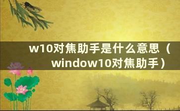 w10对焦助手是什么意思（window10对焦助手）