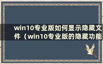 win10专业版如何显示隐藏文件（win10专业版的隐藏功能）