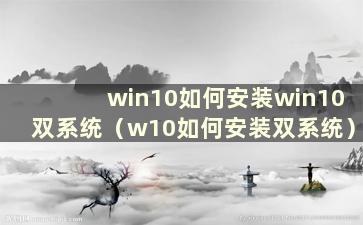 win10如何安装win10双系统（w10如何安装双系统）