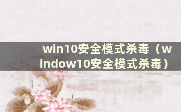 win10安全模式杀毒（window10安全模式杀毒）