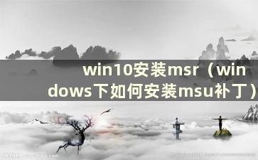 win10安装msr（windows下如何安装msu补丁）