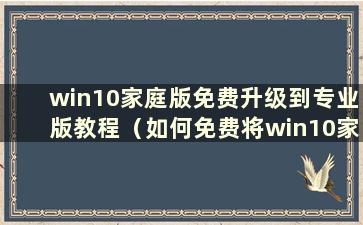 win10家庭版免费升级到专业版教程（如何免费将win10家庭版升级到win10专业版）