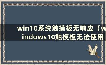 win10系统触摸板无响应（windows10触摸板无法使用怎么办）