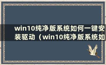 win10纯净版系统如何一键安装驱动（win10纯净版系统如何一键安装应用程序）