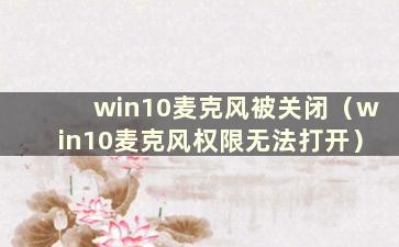 win10麦克风被关闭（win10麦克风权限无法打开）