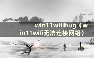 win11wifibug（win11wifi无法连接网络）