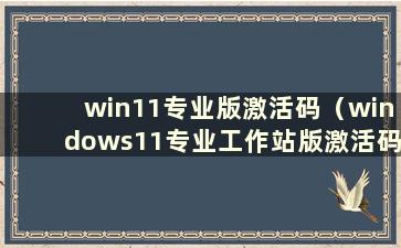 win11专业版激活码（windows11专业工作站版激活码）